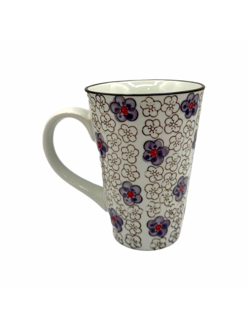Vintage Japanese Chinese Handpainted Floral Design 5.5” Tall Ceramic Coffee Mug